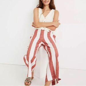 Madewell Houston Pull-On Cropped Stripe Linen Cotton Blend Pants Size XS